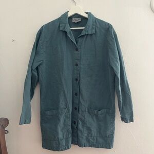 Vintage Mishi Women’s Blue Linen Cotton Long Button Down Shirt Jacket M